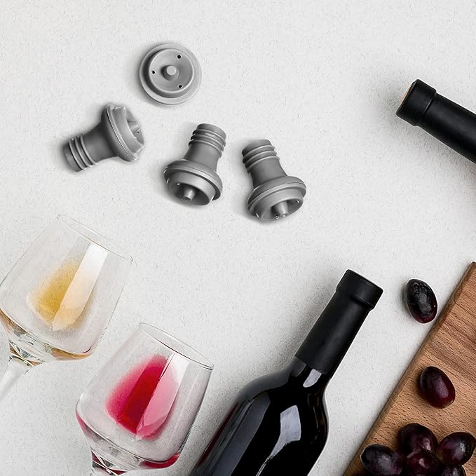Honoson 24 Pieces Wine Stopper Resealable Pump Vacuum Silicone Saver Practical for Kitchen Supplies Bottle Tools (Grey)