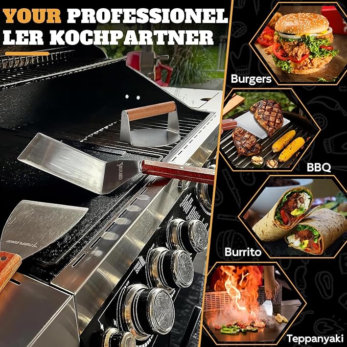 PURPLEBIRD Smash Burger Press Kit 3PCS Set, Stainless Griddle Spatulas Set with Professional Burger Smasher for Griddle, Heavy Duty Grill Press for Smash Burgers BBQ Grilling, for Men