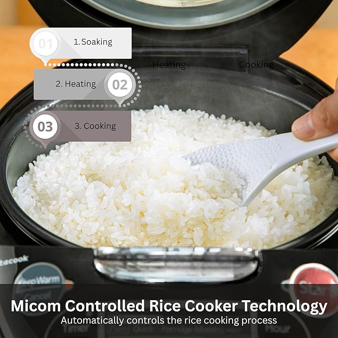 Tiger JAX-T18U-K 10-Cup (Uncooked) Micom Rice Cooker with Food Steamer & Slow Cooker, Stainless Steel Black