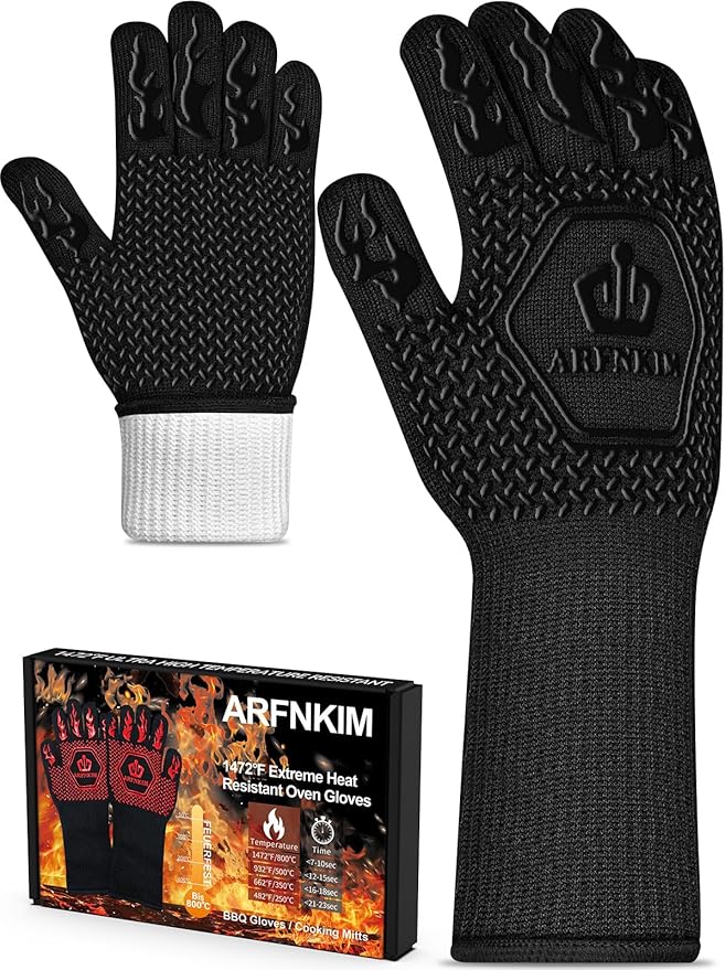 BBQ Oven Gloves 1472℉ Heat Resistant Oven Mitts Silicone Non-Slip Cooking Gloves for Barbecue, Grilling, Baking, Welding, Smoker (A Pair) (Black)