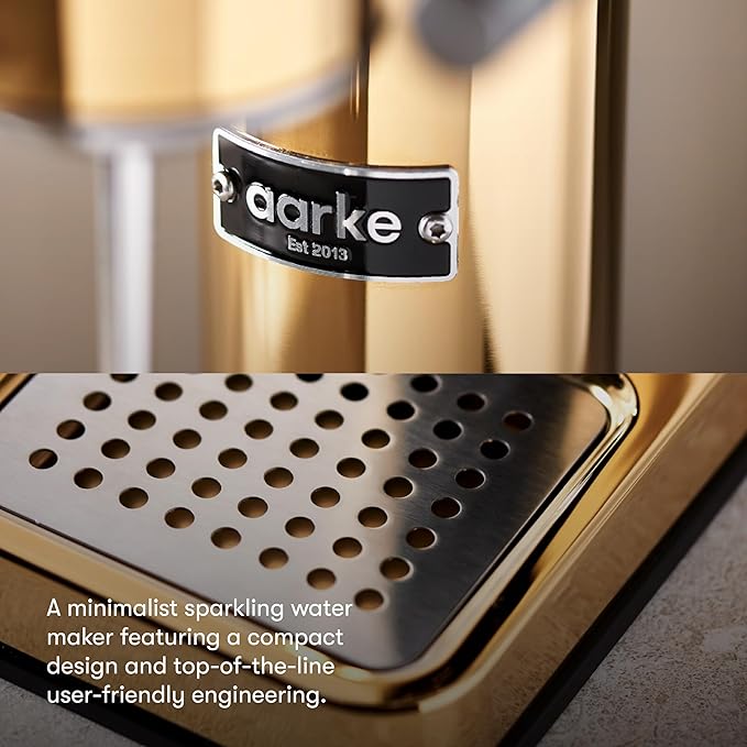 Aarke Carbonator lll, Sparkling & Carbonation Water Machine, Stainless Steel with PET BPA-Free Reusable Bottle Volume 1L/34 fl oz (Gold)