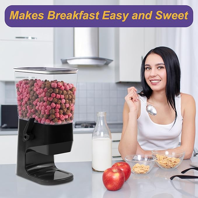 Cereal Dispenser Countertop, Dry Food Dispenser Snack Organizer, Slim Cereal Containers Storage Dispenser with Lids for Pantry, Kitchen Organization Oatmeal Nut Granola Candy, Black, 2pcs