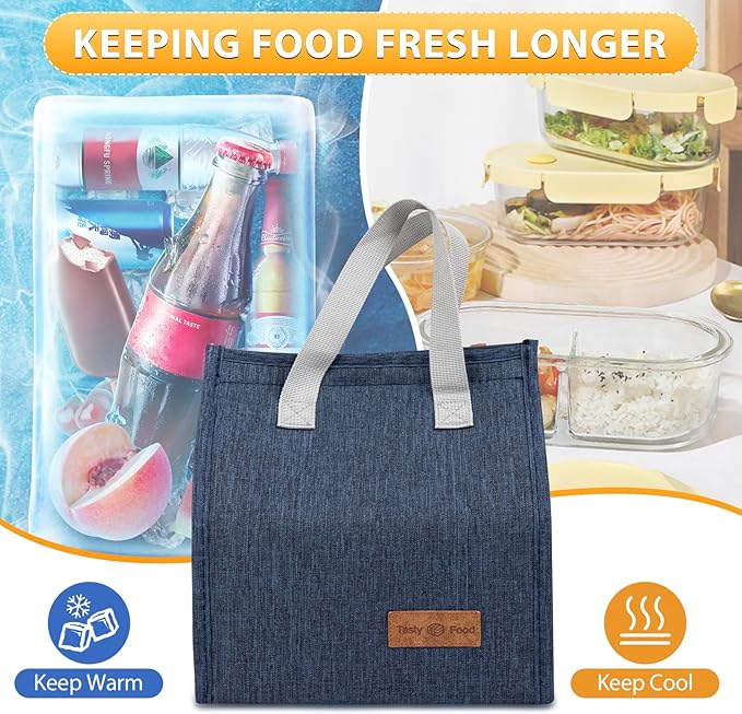 VZZNN 24 Pack Lunch Bags Bulk,Insulated Reusable Lunch Bags with Aluminum for Women Men,Leakproof Tote Large Lunch Box for Office,Work,Beach or Travel,Black