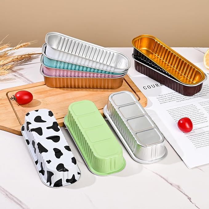 Findful Mini Loaf Baking Pans with Lids and Spoons (50 Pack, 6.8oz) Rectangle Aluminum Foil Baking Pans Tins Containers - Cupcake Containers Wrappers Cheesecake Creme Brulee Ramekins