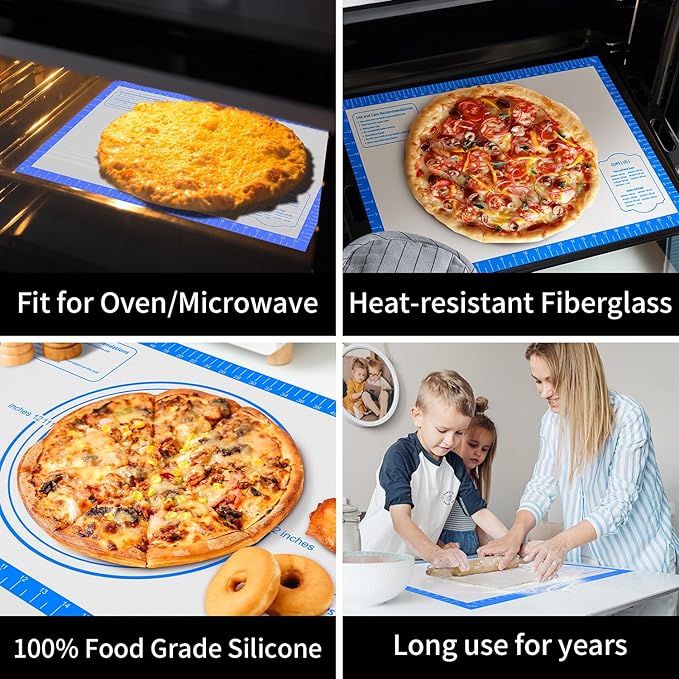 Silicone Pastry Mat for Dough Rolling, Silicone Baking Mat with Measurement for Baking Pie Crust, Pizza & Cookies, Non stick & Non Slip Silicone Mat, Blue 28X20INCH