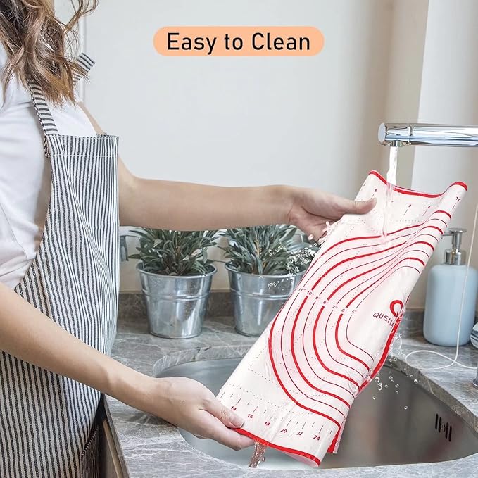 Extra Large Silicone Pastry Mat, Baking Mat with Measurement, Kitchen Counter Mat for Fondant, Rolling Dough, Pie Crust, Pizza and Cookies - Oven Liner Mat/Kneading Matts, 24" x 32", Red
