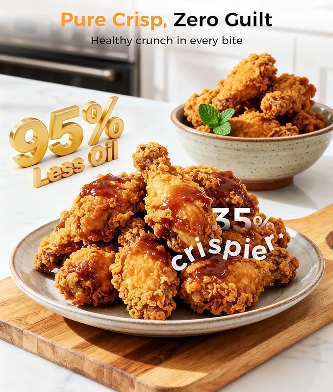 4-in-1 Portable Glass Air Fryer - 1500W, 4.2QT & 1.6QT Dual Glass Containers with Lids, Non-Toxic, 400°F Precise Heat, Max Crisp | Bake | Air Fry | Recrisp, Microwave, Freezer & Dishwasher Safe