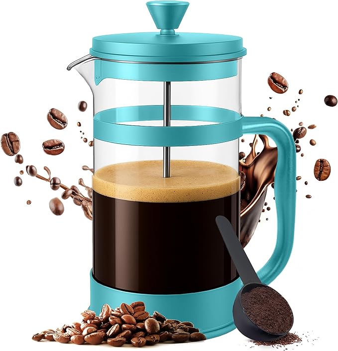 Utopia Kitchen 12 oz Glass French Press, French Press Coffee Maker, Tea Press, Triple-Layer Filter for Smooth Brew, Heat-Resistant Borosilicate Glass, Stainless Steel Plunger, Aqua