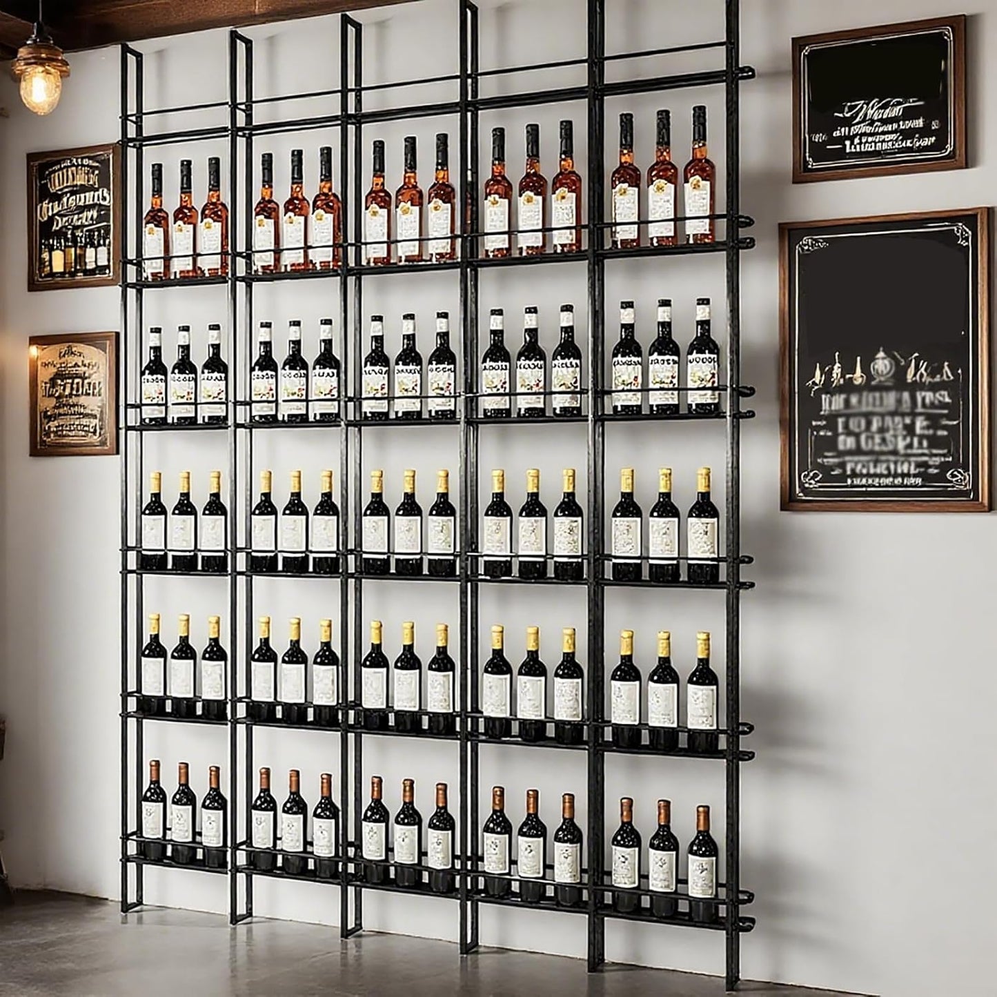 Wine Racks Wall Mounted, 6-Tier Wine Storage Holder, Black Industrial Bar Liquor Bottle Display Shelf, for Home Bar, Kitchen, Dining Rooms, & Wine Cellars (Black, 4 Column)