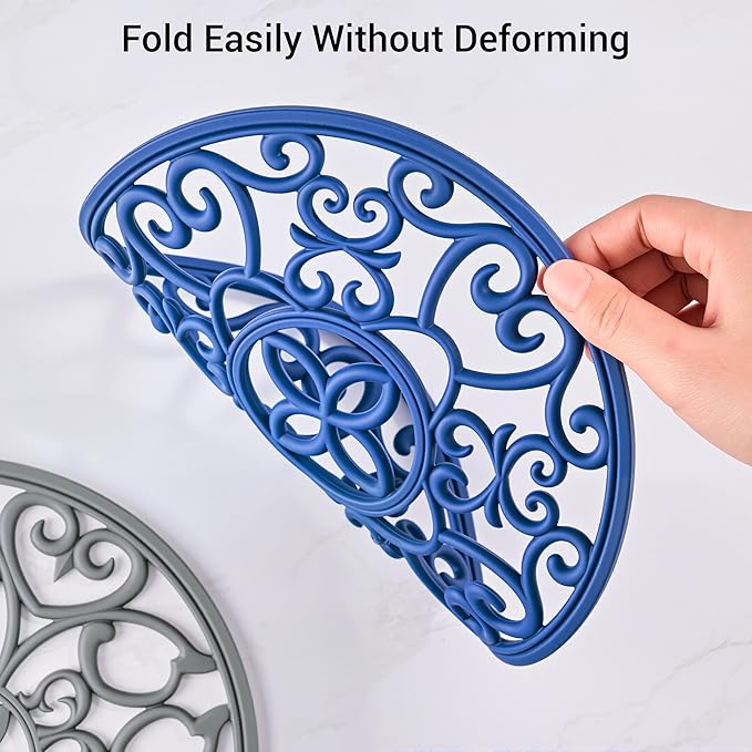SMARTAKE 3 Set Silicone Trivet Mats, Multi-Use Carved Trivet Mat, Insulated Non-Slip Durable Kitchen Mats, Flexible Modern Kitchen Table Mat, for Hot Dishes, Pots, Dining Countertop, Navy Blue