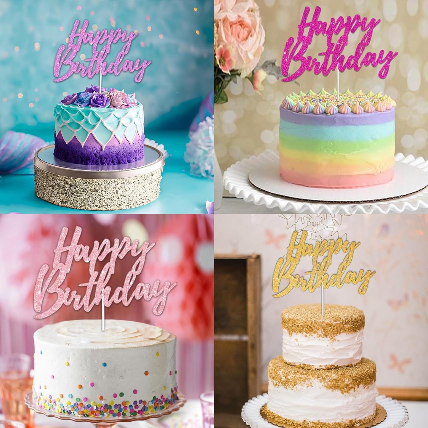 BEISHIDA Happy Birthday Cake Toppers Black Glitter Birthday Cake Decoration Cake Baking Supplies 18th 30th 40th Birthday Cake Toppers For Boys Girls Men Women Birthday Party Photo Booth Props
