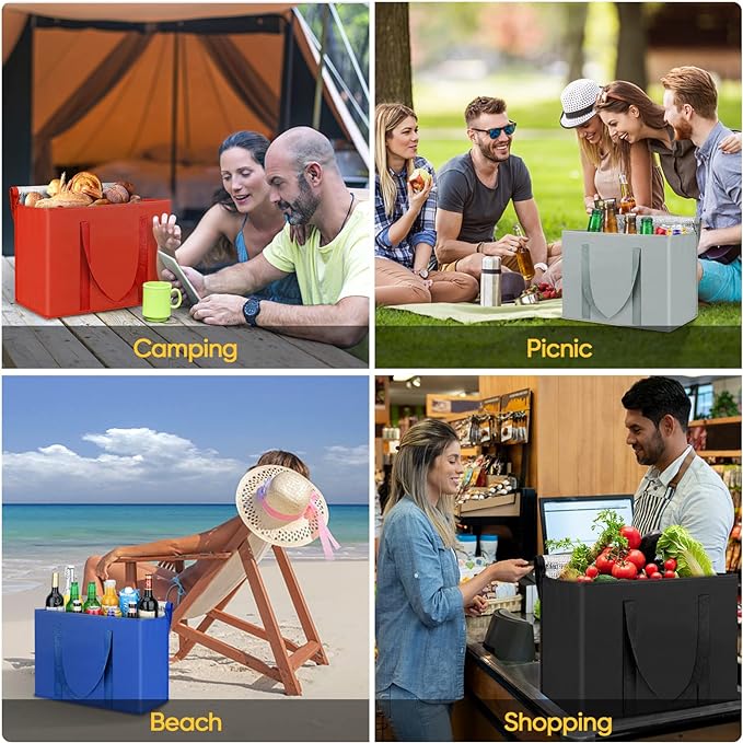BALEINE 2Pk Insulated Reusable Grocery Bags, Collapsible Cooler Bag for Groceries, Heavy Duty Large Insulated Bag (16''x9''x13'', Island Breeze)