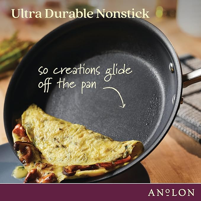 Anolon Advanced Home Glass Lids, Stainless Steel and Silicone Handles, 2 Piece, 10 Inch and 12 Inch Lid Set, Onyx