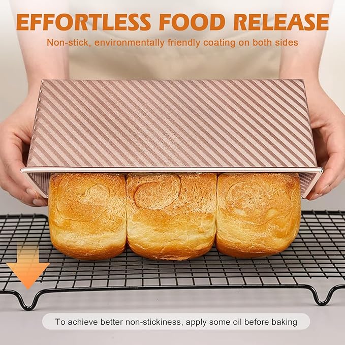 2Pack Loaf Pans with Lids – 2.2 LB & 1 LB Dough Capacity, Non-Stick Carbon Steel Bread Pans for Homemade Sandwich and Sourdough Bread, Corrugated Toast Mold