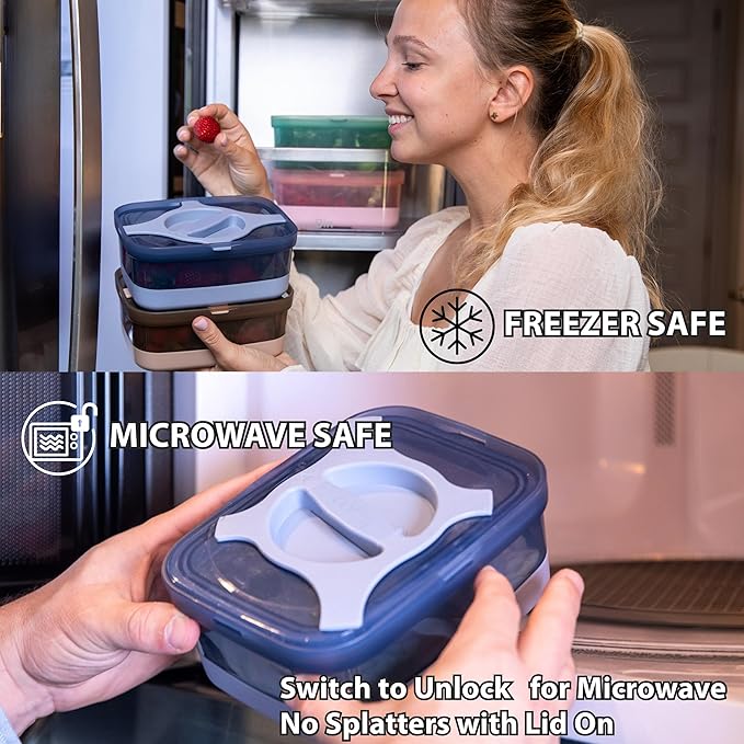 Adult Lunch Box Pack of 2 Leakproof Salad and Meal Prep 3 Cups 25.5oz Container Twistlock Lid Reusable Portable, Microwave and Dishwasher Safe BPA-Free For Work