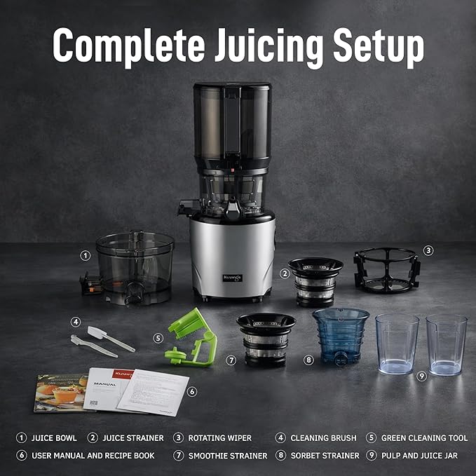 Kuvings AUTO10 Cold Press Juicer Machine – Self-Feeding for Hands-Free Use – Easy to Clean, Quiet 240W Motor, 100 oz Large Masticating Juicer – Designed for Silky Juice with Low Pulp – Matte Black