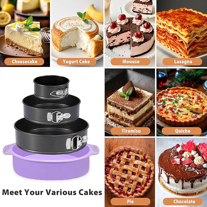 Springform Pan Set of 3 Leakproof Spring Form Pan for Cheesecake, Nonstick 4 7 9 Inch Cheesecake Pan with Silicone Protector, Springform Cheese Cake Pans Sets for Baking with 50Pcs Parchment Paper