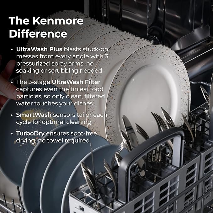 Kenmore 22-14692 Elite 24" Built-In Dishwasher - UltraWash Plus, TurboDry, QuietWash, SmartWash & TurboFlex Third Rack - 15 Place Settings - 42 DBA - ENERGY STAR Certified - 24" - White