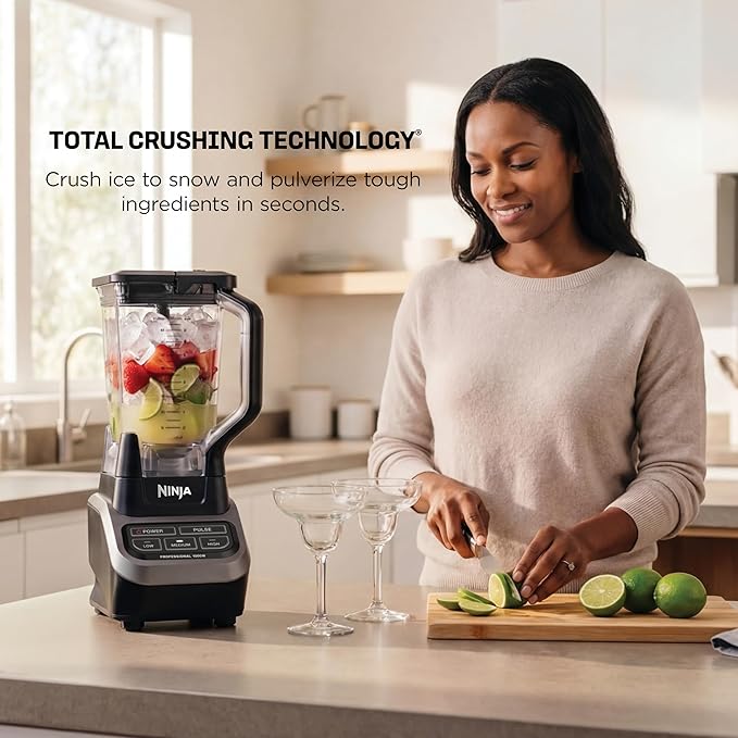 Ninja Professional Blender 1000W, Total Crushing Technology- Smoothies, Ice Crushing & Frozen Fruit, Full-Size Countertop Blender, 72-oz. Pitcher, Black & Grey, BL610