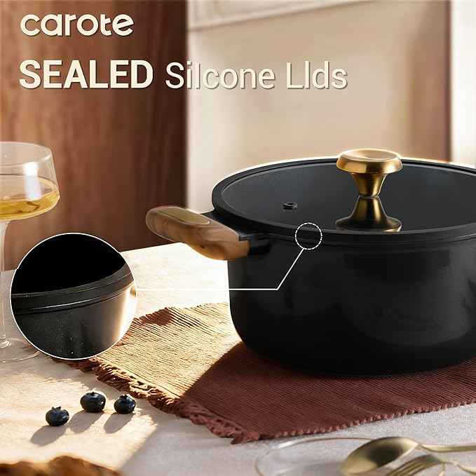 CAROTE Ceramic Cookware Set Nonstick, 16pcs Pots and Pans Set Nonstick, Non-Toxic & PFAS-Free, Dishwasher, RV/Camping Cookware Set, Cooking Pots with Lids, Charcoal Black