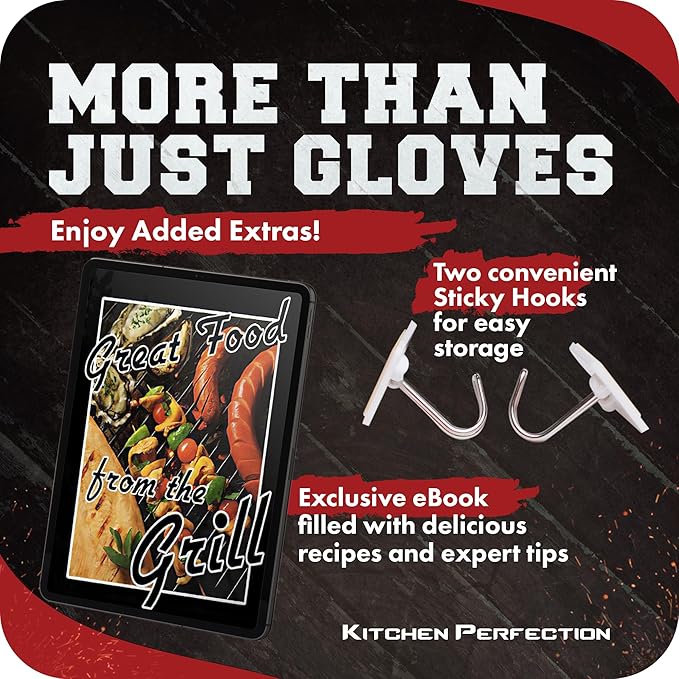 KITCHEN PERFECTION S Silicone Oven & Griddle Gloves -Extreme Heat Resistant BBQ & Grilling Gloves -Handle Hot Food Right on Your Griddle |Waterproof Oven Mitts Grill Gloves |Superior Set+3 Bonuses
