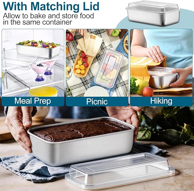 TeamFar Loaf Pan for Baking Bread, 9 x 5 Inch Stainless Steel Bread Loaf Pan with Lid, Meatloaf Pan Tin for Homemade Bread, Brownies, Meal Prep, Storage, Healthy & Dishwasher Safe