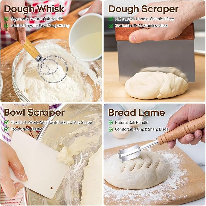 Dimpola Banneton Proofing Basket for Sourdough Bread, Handmade & Natural Rattan - Round Dough Rising Basket for Baking - Perfect for Artisan Breads (Round of 2 Gift Set)