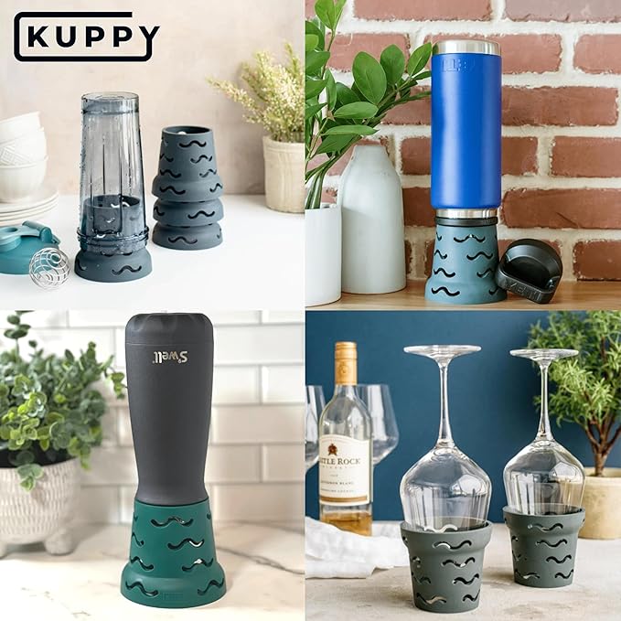 Kuppy Silicone Water Bottle Drying Rack - Fast-Dry Bottle Dryer for 20-64oz Cups - Reusable Food Storage Bag Drying Rack - Compatible with Stanley, Owala, Stasher (Green, 4-Pack)