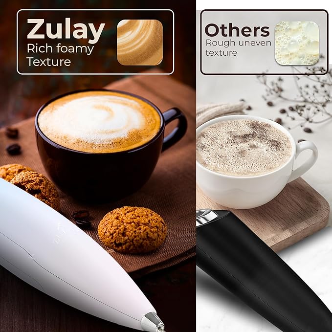 Zulay Kitchen Patented Tornado Triple Whisk Milk Frother with 4 Duracell Batteries – Handheld Foam Maker for Coffee, Lattes, Matcha & Hot Chocolate – Rich, Creamy Froth in Seconds - Sky Cloud