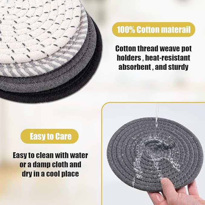 Trivets for Hot Dishes, Hot Pads for Kitchen, 7'' Trivets for Hot Pots and Pans, Pot Holders for Kitchen, Pot Holders Heat Resistant 4-Pcs, Kitchen Essentials for New Home