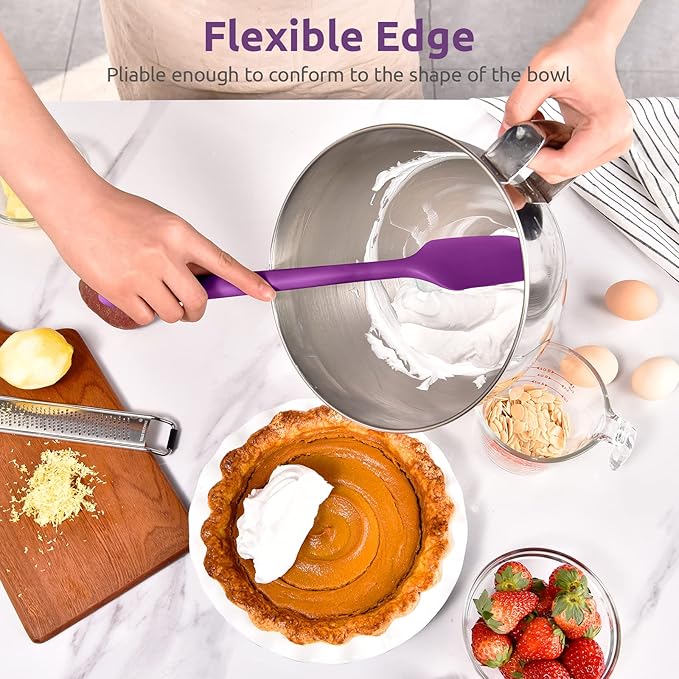 U-Taste 14in Extra Large Flexible Silicone Spatula with 600ºF Heat Resistance, and Upgraded Measuring Cups and Spoons Set of 10 with Reinforced Welded Handle (Purple)