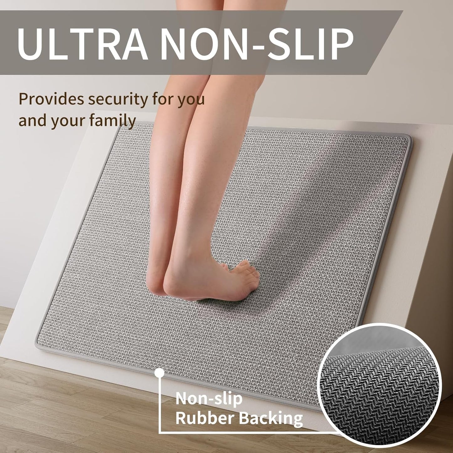 Kitchen Mats for Floor, Super Absorbent Kitchen Rugs Non Slip Washable, Soft Imitation Linen Braided Runner Rug, Standing Mat Kitchen Sink Mat, Easy to Clean, Gray 17x71