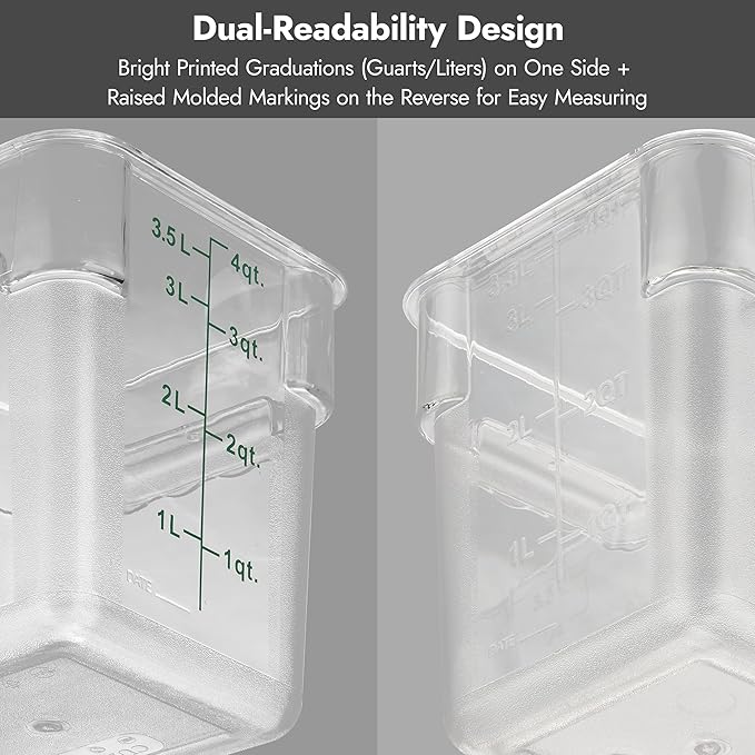 CURTA 4-Pack Food Storage Containers with Blue Lids - 12 Qt & 22 Qt Square Clear Polycarbonate - NSF Listed, Commercial Grade, Freezer & Dishwasher Safe, Stackable