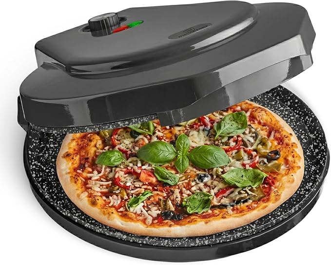 MisterChef Countertop Pizza Maker, 1450W Mini Pizza Oven, Pizza Maker Oven With 12″ Non-Stick Ceramic Plate, Indoor Electric Pizza Oven for Crepes, Pancakes - Black