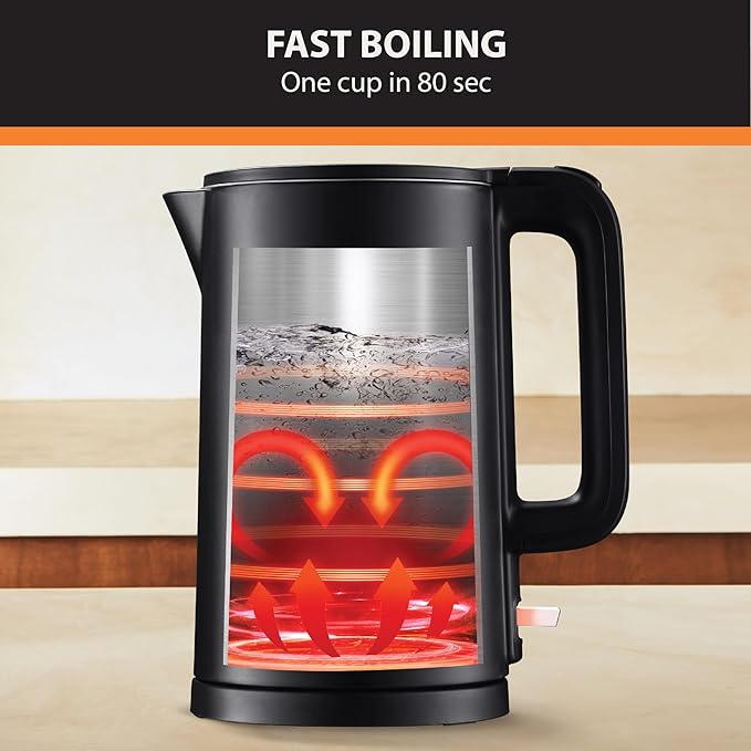 KRUPS 1.5L Electric Kettle Stainless Steel Cool Touch Interior, Fast Boiling, One Cup in 80 Seconds, Double Wall, Auto Off, Keep Warm, Hot Water Kettle Electric, Cordless, Black/White