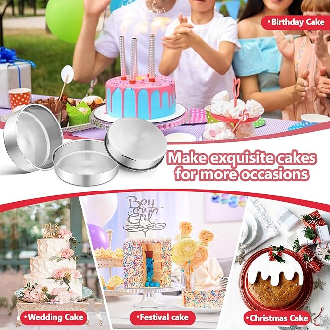 P&P CHEF 8 Inch Cake Pan Set of 2, Stainless Steel Round Baking Layer Cake Pans, Non Toxic & Healthy, Leak-proof & Easy Clean, Mirror Finish & Easy Releasing, Oven & Dishwasher Safe
