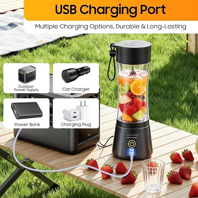 Cordless Portable Personal Size Blender - Mini Blender Make Smoothies and Shakes, 380Ml BPA Free Travel Cup, Powerful Blending Suit in Office/Home/Gym, Mother's Day