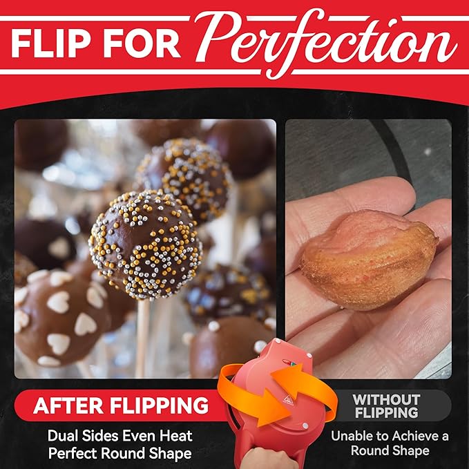 SugarWhisk Flip Cake Pop Maker Machine with Ceramic Coating, Make 12 x 1.4 Inch Cake Pops, Cake Pop Kit for Kids, Cake Pop Supplies, Snack Machine, Recipe & Brushed Included, Red