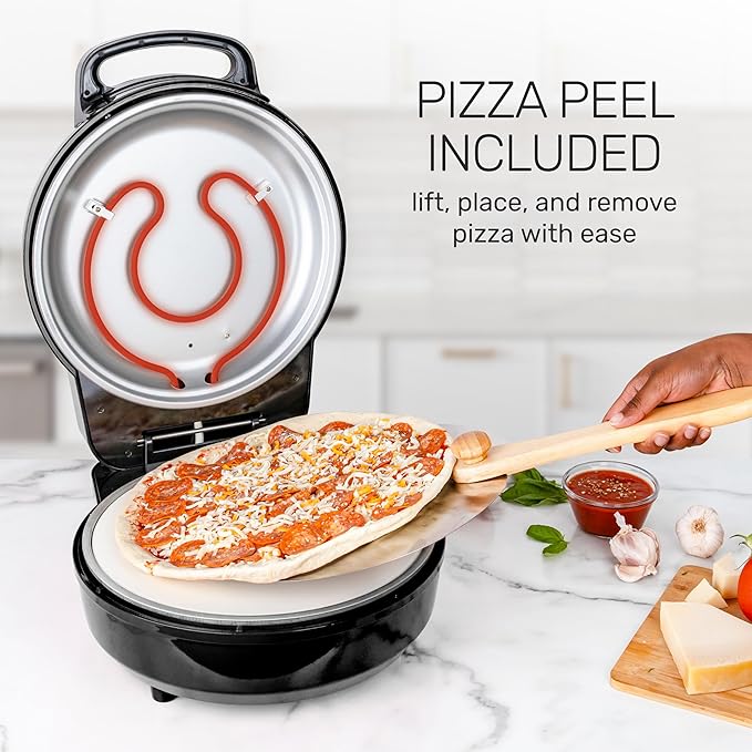 HomeCraft Stone Baked Pizza Maker - Woodfire-Style Indoor Oven Reaches 750°F - Cooks Homemade or Frozen Pizzas in 4 Minutes - Ceramic Stone & Peel - Perfect for Pizza Parties – Black