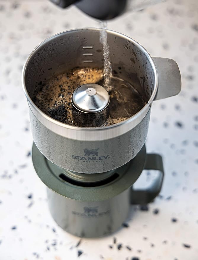 STANLEY Perfect Brew Pour Over Manual Single Cup Coffee Maker Drip Coffee Maker with Reusable Filter | Easy Clean Stainless Steel BPA-Free Hammertone Green (Pack of 4)