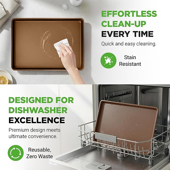 NutriChef 2-Piece Nonstick XL Cookie Sheets for Baking - 22" x 16" Stackable Extra Large Baking Sheet - Carbon Steel Baking Pans, PFOA, PFOS, PTFE Free- NCLGBP28