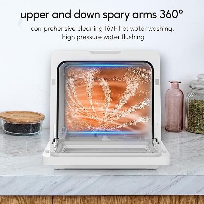 Portable Dishwashers for Camping and Home with 5l Water Tank, Hose, LED Light, 10 Wash Programs, Baby Care Mode, Dual Water Supply and 1h Hot Air Drying