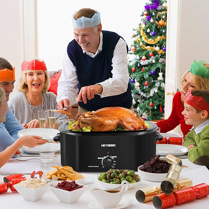 18 Quart Roaster Oven with Self-Basting Lid, Electric Turkey Roaster Oven with Defrost & Warm Function, Adjustable Temperature, Removable Pan & Rack, Stainless Steel, Black