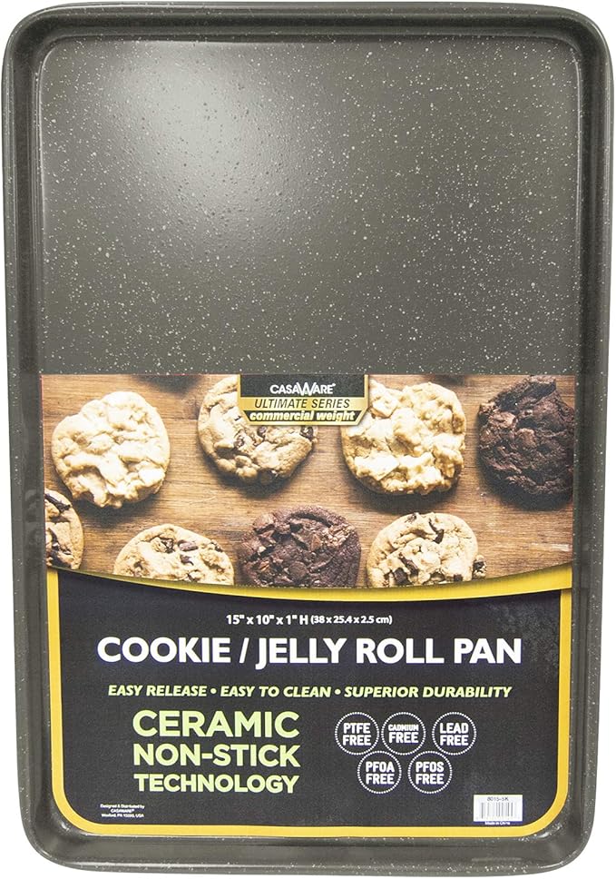 casaWare 3pc Ultimate Commercial Weight Cookie Sheet Set, Two 15 x 10-Inch Pans, One 13 x 9-Inch-Inch Pan (Silver Granite)