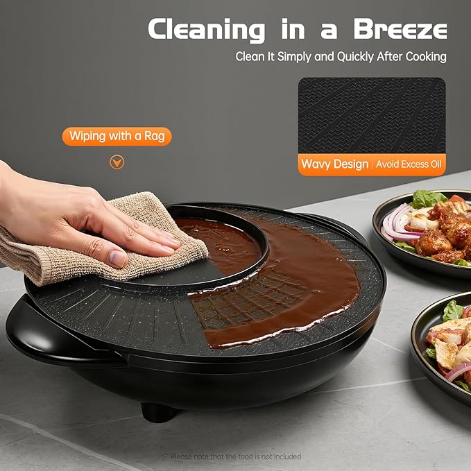 Hot Pot with Grill 2 in 1 Electric BBQ Grill Shabu Shabu Pot Non-Stick Smokeless Korean Barbecue Grill Indoor with Temp Control for 3-5 People Fast Heating