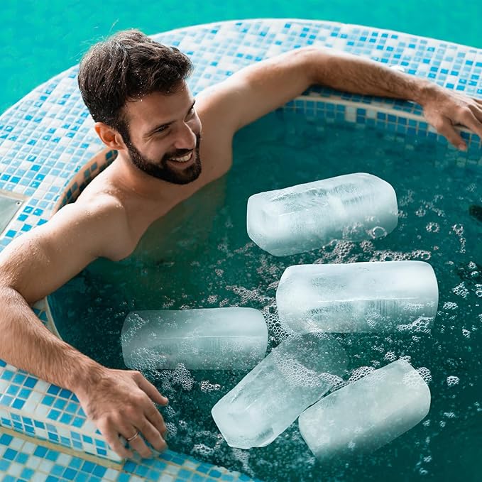 Honeydak 8 Pcs Ice Block Mold 2.4lb Large Ice Cube Molds Reusable Silicone Cold Plunge Bath Accessories for Cold Water Bath or Cooler(Black)