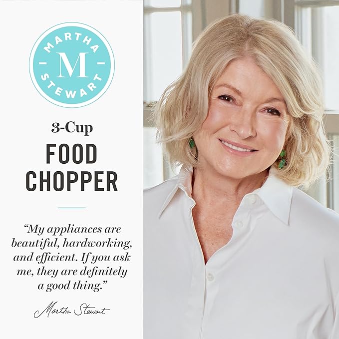 Martha Stewart 3 Cup Electric Food Chopper, Vegetable & Herb Mini Food Processor, 24oz BPA-Free Bowl, Stainless Steel Blades, Pour Spout, Dicing, Mincing, Chop & Puree, Dishwasher Safe, Honeydew