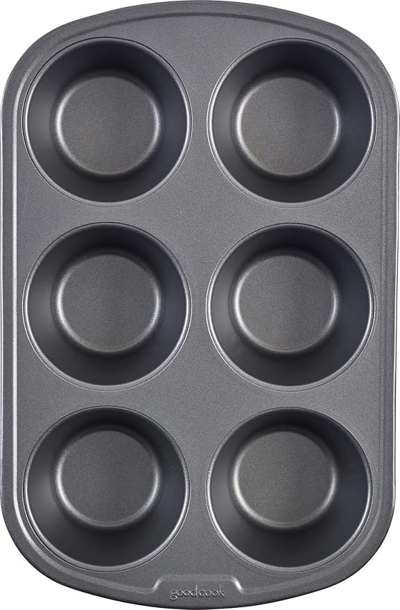 GoodCook Everyday Nonstick Steel Jumbo Texas Muffin Pan,6-cup,Gray,(Pack of 12)