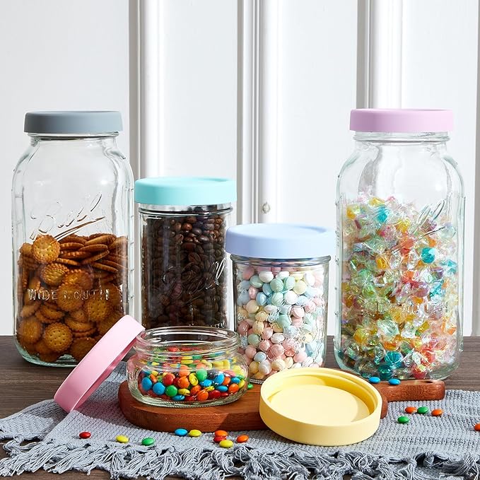 Teenyyou 12 Pcs Silicone Wide Mouth Lids Mason Jar Lids Thickened Leak Proof Lid for 86 mm All Wide Mouth Mason Jars, Reusable Large Canning Jar Caps(Macaron)
