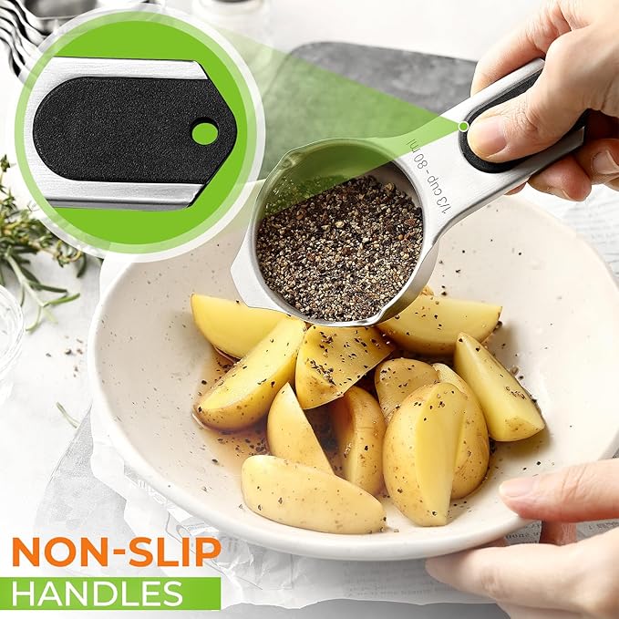 Spring Chef Dual Sided Magnetic Measuring Spoons Set, Winter Frost, Set of 8 & Stainless Steel Magnetic Measuring Cups, Set of 7, Black - 2 Product Bundle